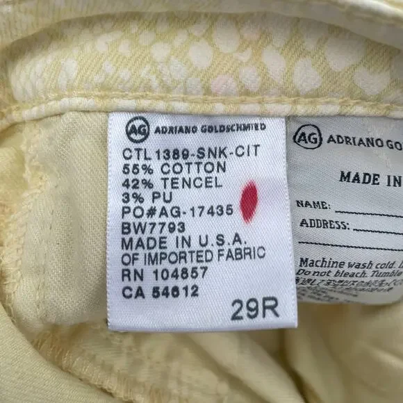 Adriano Goldschmied The Legging Super Skinny Ankle Jean Snake Print Yellow Sz 29 - Picture 8 of 10